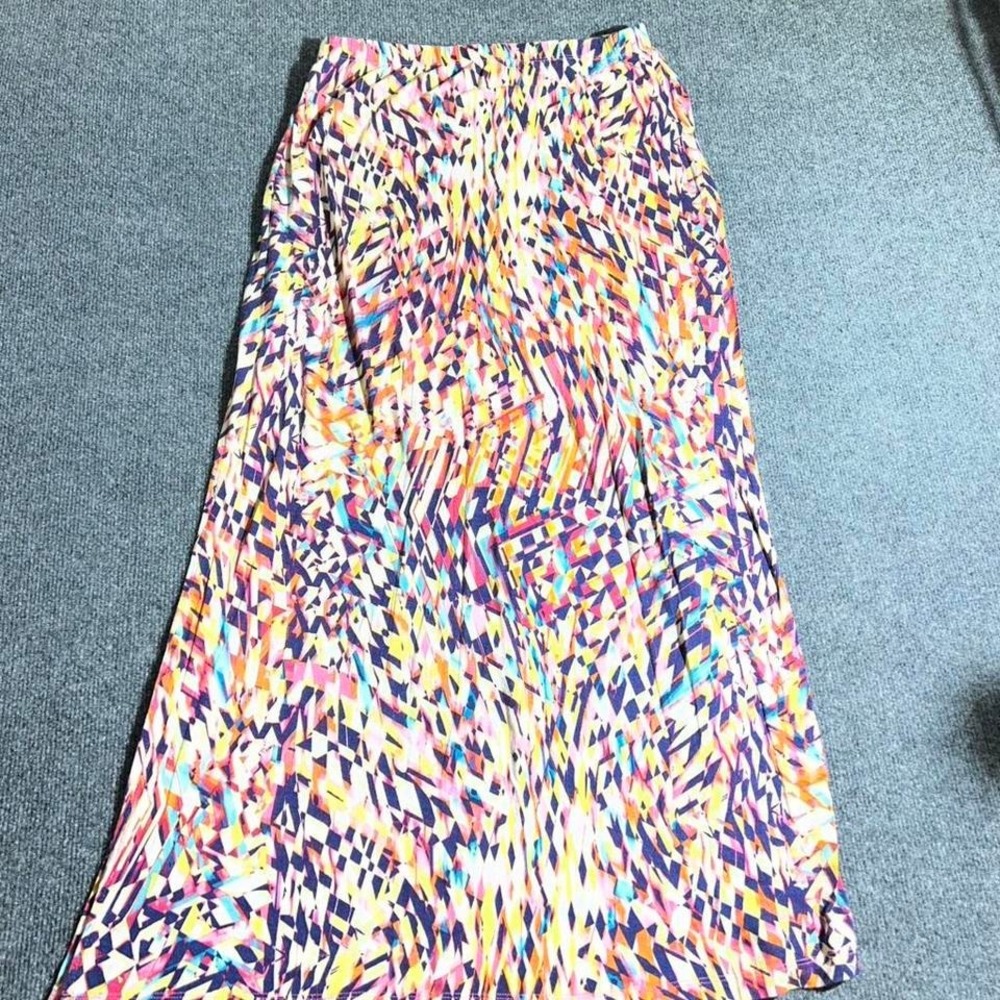 Free People Geometric Abstract‎ Print Maxi Skirt Multicolor Rayon Knit Size L